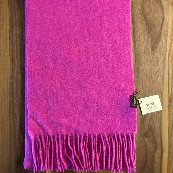 Coach Wool/Cashmere Blend Muffler Fringe Scarf in Magenta - Picture 1 of 5